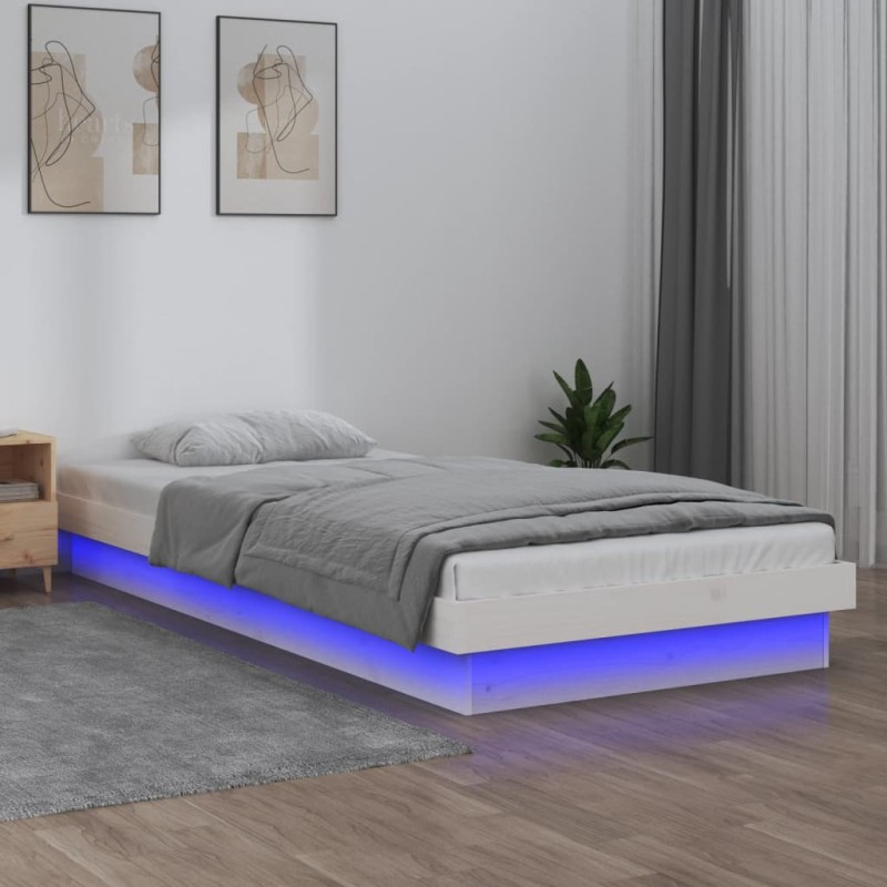 Giroletto LED Bianco 75x190 cm 2FT6 Small Single Legno Massello Giroletto LED Bianco 75x190 cm 2FT6 Small Single Legno Massello