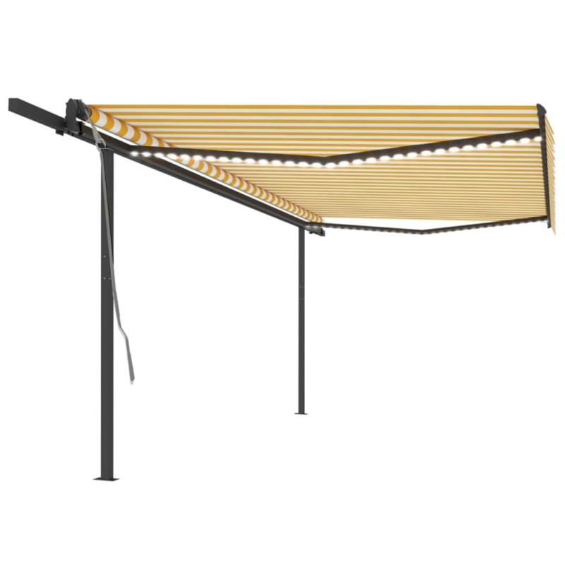 Tenda Automatica con Sensore Vento e LED 5x3 m Gialla e Bianca Tenda Automatica con Sensore Vento e LED 5x3 m Gialla e Bianca