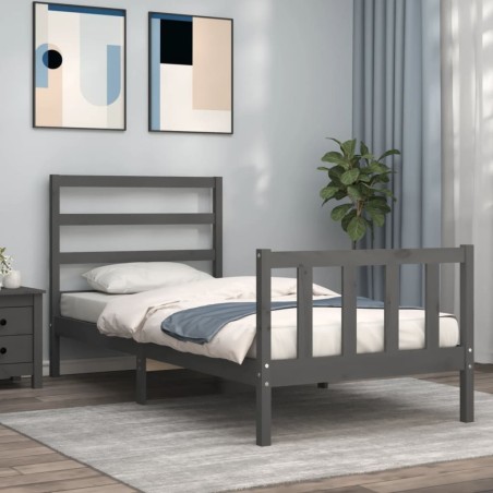 Giroletto con Testiera Grigio 90x200 cm in Legno Massello