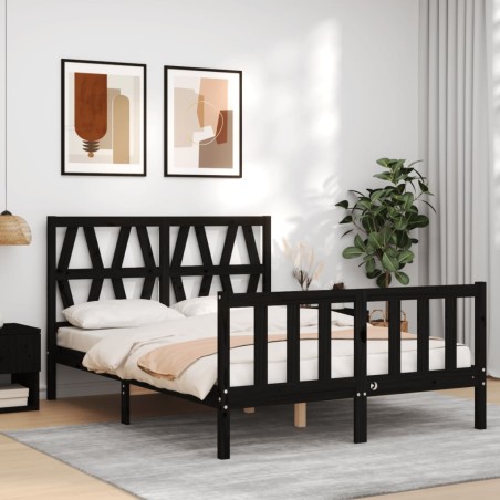 Giroletto con Testiera Nero 4FT Small Double in Legno Massello