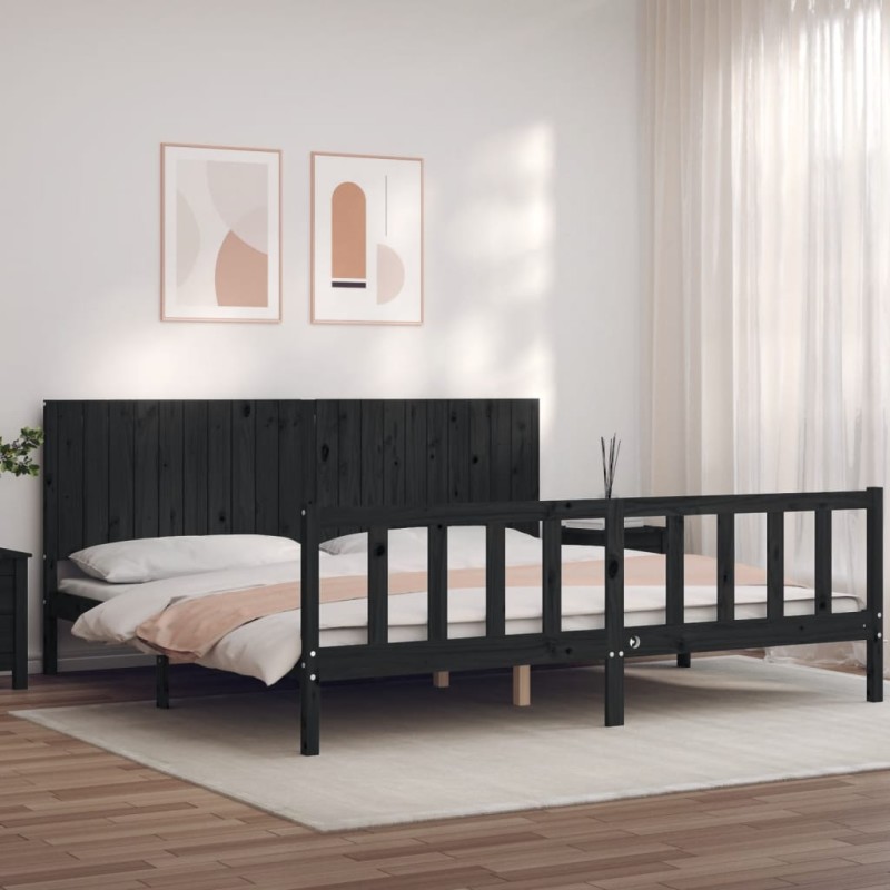 Giroletto con Testiera Nero 200x200 cm in Legno Massello Giroletto con Testiera Nero 200x200 cm in Legno Massello