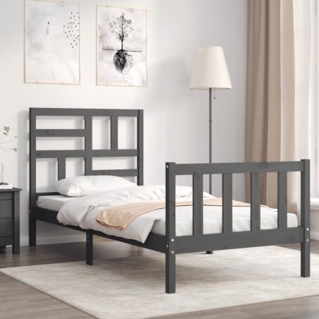 Giroletto con Testiera Grigio Single in Legno Massello