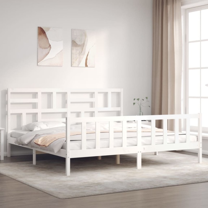 Giroletto con Testiera Bianco 200x200 cm in Legno Massello Giroletto con Testiera Bianco 200x200 cm in Legno Massello
