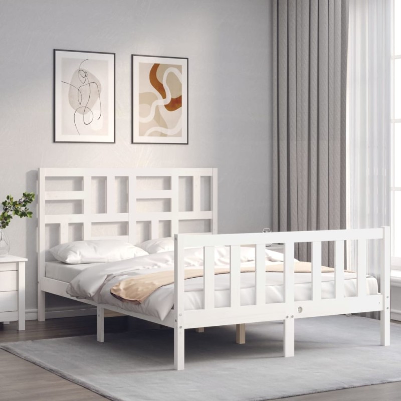 Giroletto con Testiera Bianco 140x190 cm in Legno Massello Giroletto con Testiera Bianco 140x190 cm in Legno Massello