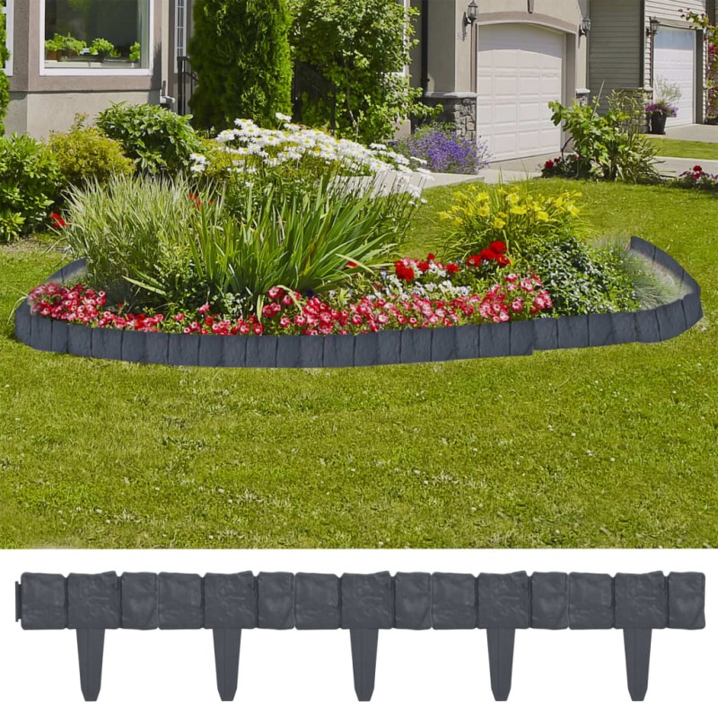 Bordura di Recinzione Prato Effetto Pietra 41 pz Plastica 10 m Bordura di Recinzione Prato Effetto Pietra 41 pz Plastica 10 m