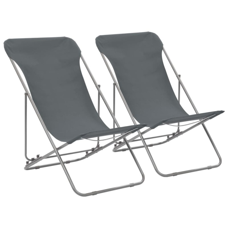 Sedia da Spiaggia Pieghevole 2 pz Acciaio Tessuto Oxford Grigio Sedia da Spiaggia Pieghevole 2 pz Acciaio Tessuto Oxford Grigio