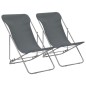 Sedia da Spiaggia Pieghevole 2 pz Acciaio Tessuto Oxford Grigio Sedia da Spiaggia Pieghevole 2 pz Acciaio Tessuto Oxford Grigio