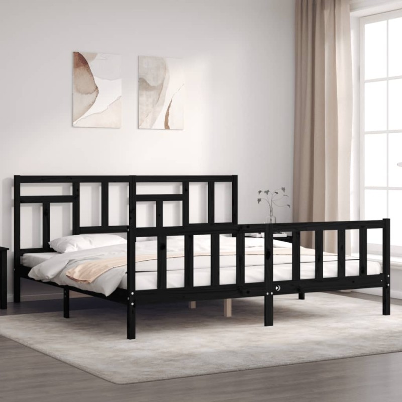 Giroletto con Testiera Nero 6FT Super King in Legno Massello Giroletto con Testiera Nero 6FT Super King in Legno Massello