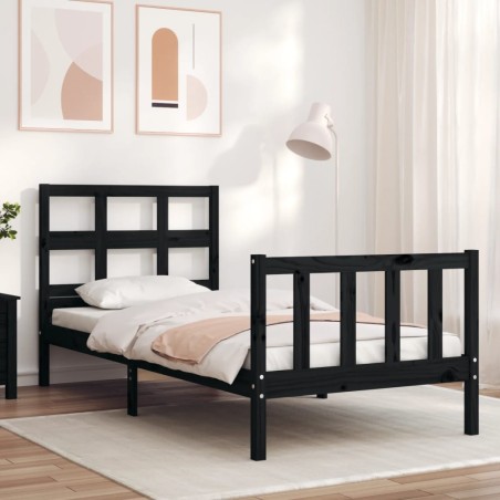 Giroletto con Testiera Nero 3FT Single in Legno Massello