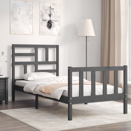 Giroletto con Testiera Grigio 90x200 cm in Legno Massello
