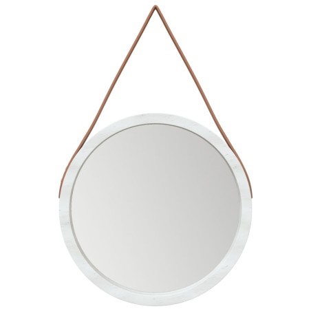 Specchio da Parete con Cinghia Bianco Ø 35 cm