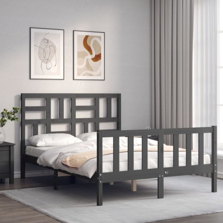 Giroletto con Testiera Grigio 140x190 cm in Legno Massello