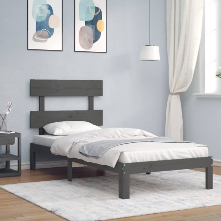 Giroletto con Testiera Grigio 100x200 cm in Legno Massello