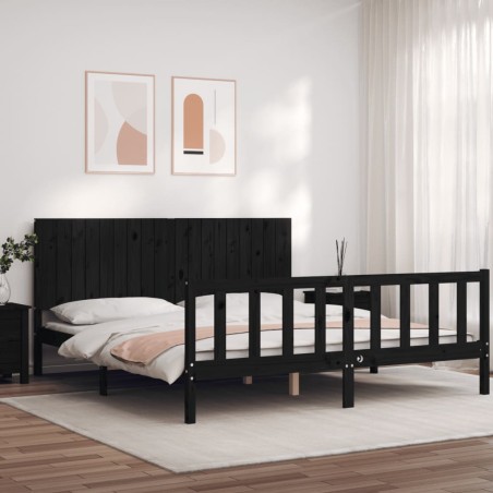Giroletto con Testiera Nero 6FT Super King in Legno Massello