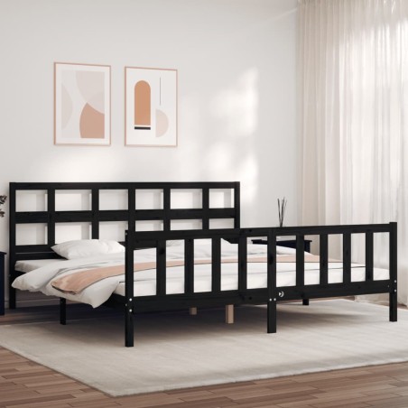 vidaXL Giroletto con Testiera Nero Super King Size Legno Massello