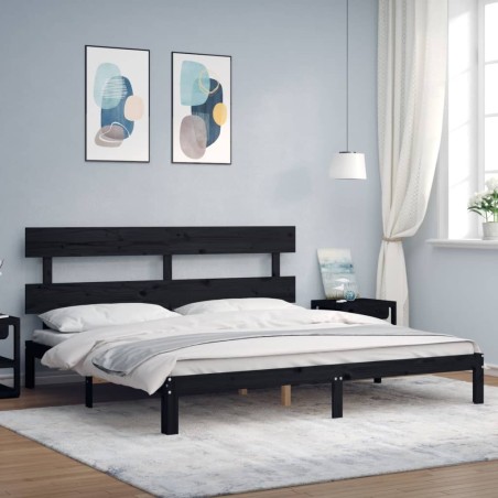 Giroletto con Testiera Nero 200x200 cm in Legno Massello