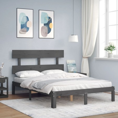 Giroletto con Testiera Grigio 140x200 cm in Legno Massello