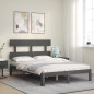 Giroletto con Testiera Grigio 140x200 cm in Legno Massello Giroletto con Testiera Grigio 140x200 cm in Legno Massello
