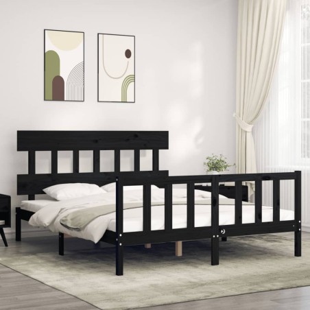 Giroletto con Testiera Nero 5FT King Size in Legno Massello