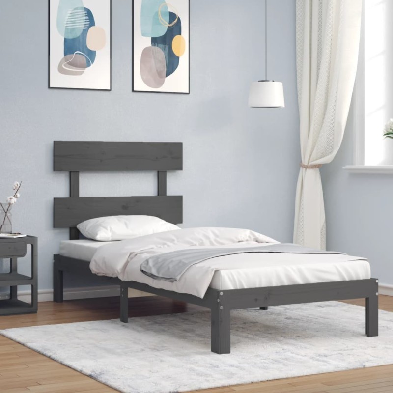 Giroletto con Testiera Grigio 90x200 cm in Legno Massello