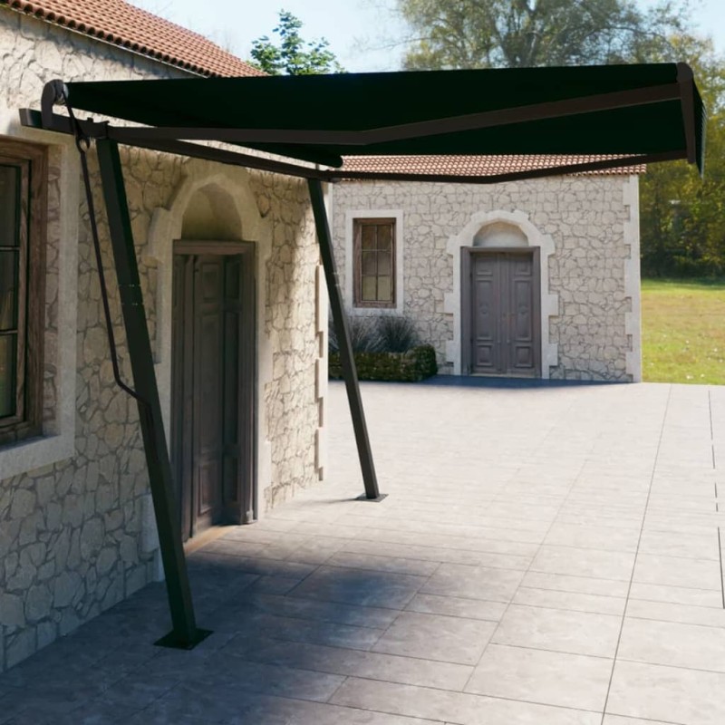 Tenda da Sole Retrattile Manuale con Pali 4x3 m Antracite Tenda da Sole Retrattile Manuale con Pali 4x3 m Antracite