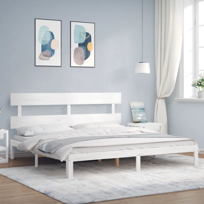 vidaXL Giroletto Testiera Bianco Super King Size in Legno Massello