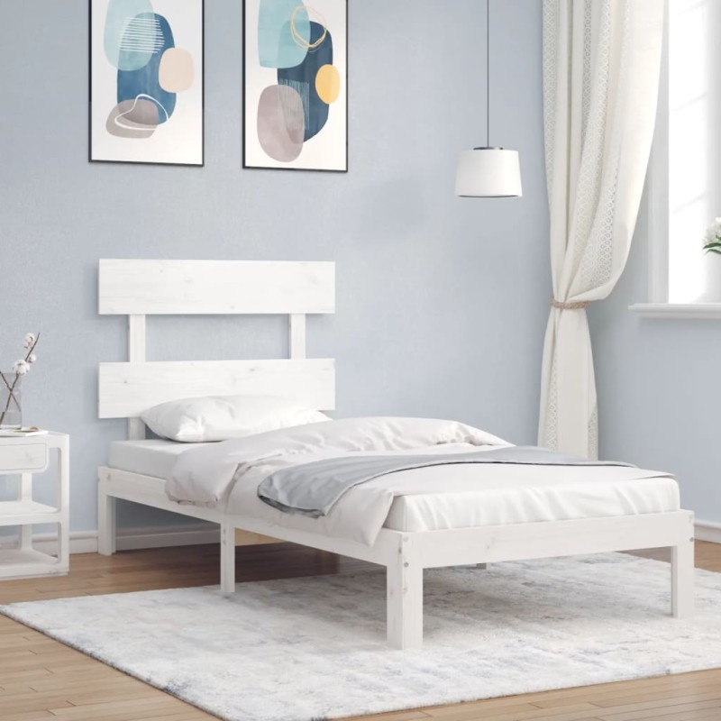 Giroletto con Testiera Bianco 100x200 cm in Legno Massello Giroletto con Testiera Bianco 100x200 cm in Legno Massello