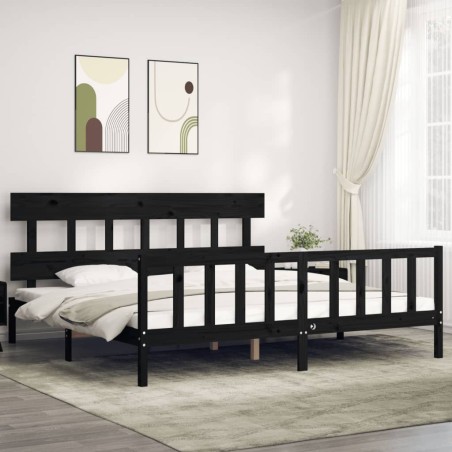 vidaXL Giroletto con Testiera Nero Super King Size Legno Massello