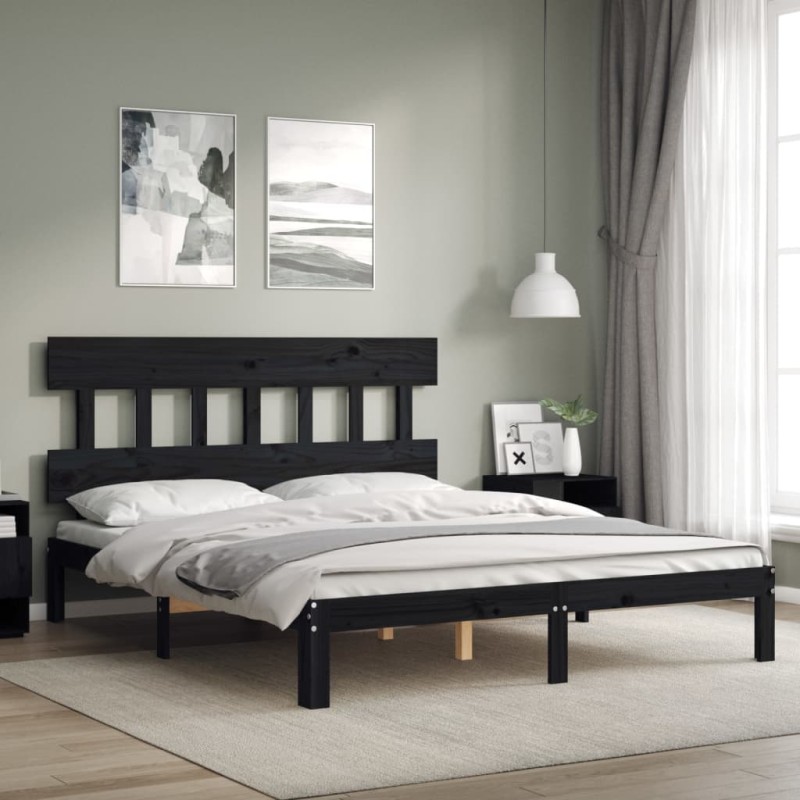 Giroletto con Testiera Nero 5FT King Size in Legno Massello Giroletto con Testiera Nero 5FT King Size in Legno Massello