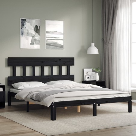 Giroletto con Testiera Nero 5FT King Size in Legno Massello