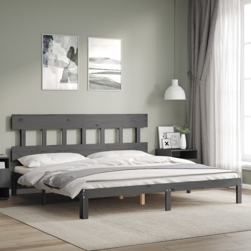 Giroletto con Testiera Grigio 6FT Super King in Legno Massello Giroletto con Testiera Grigio 6FT Super King in Legno Massello