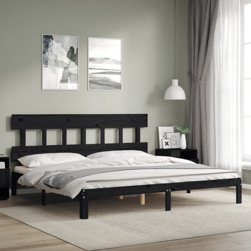 Giroletto con Testiera Nero 200x200 cm in Legno Massello Giroletto con Testiera Nero 200x200 cm in Legno Massello