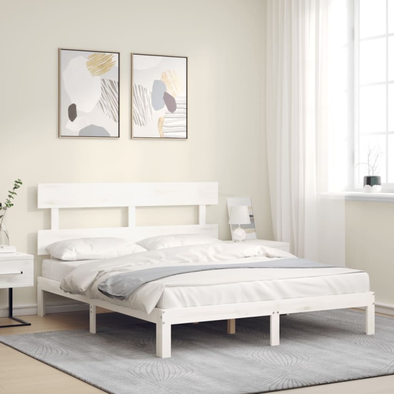 Giroletto con Testiera Bianco 5FT King Size in Legno Massello Giroletto con Testiera Bianco 5FT King Size in Legno Massello