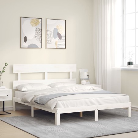 Giroletto con Testiera Bianco 5FT King Size in Legno Massello