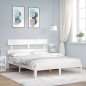 Giroletto con Testiera Bianco 5FT King Size in Legno Massello Giroletto con Testiera Bianco 5FT King Size in Legno Massello
