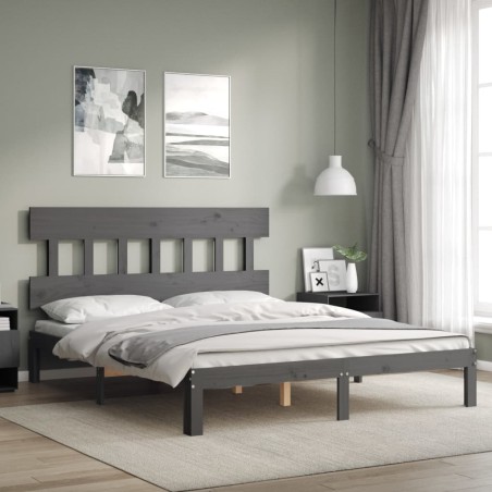 Giroletto con Testiera Grigio 5FT King Size in Legno Massello