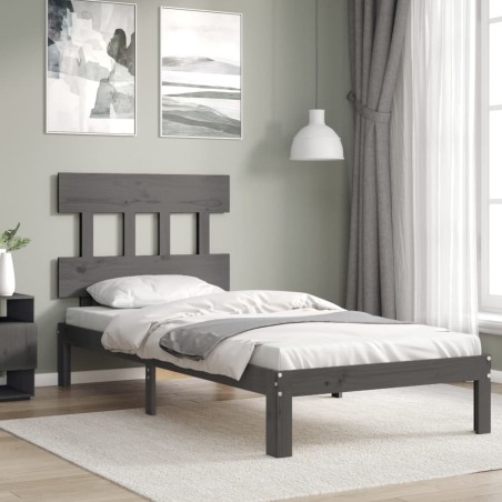 Giroletto con Testiera Grigio 100x200 cm in Legno Massello