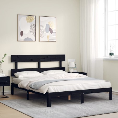 Giroletto con Testiera Nero 5FT King Size in Legno Massello