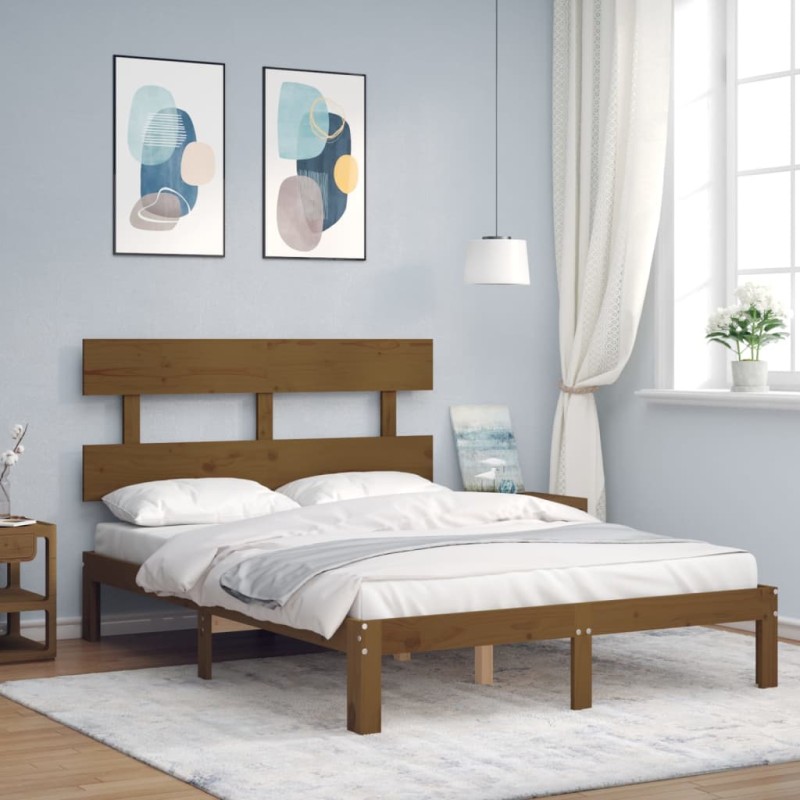 Giroletto con Testiera Miele 4FT Small Double in Legno Massello