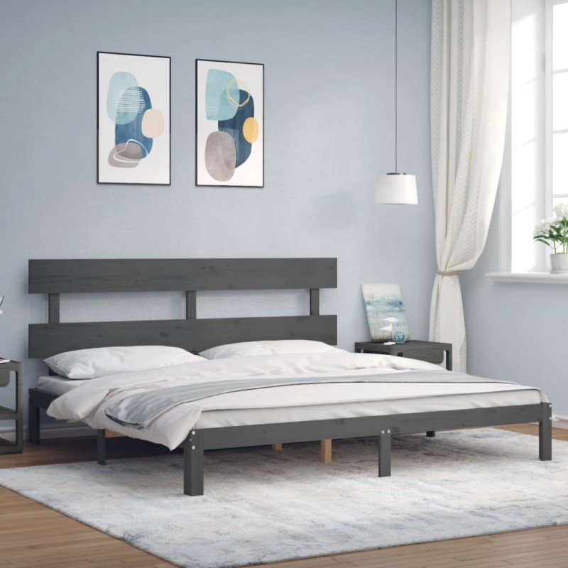 Giroletto con Testiera Grigio 6FT Super King in Legno Massello Giroletto con Testiera Grigio 6FT Super King in Legno Massello