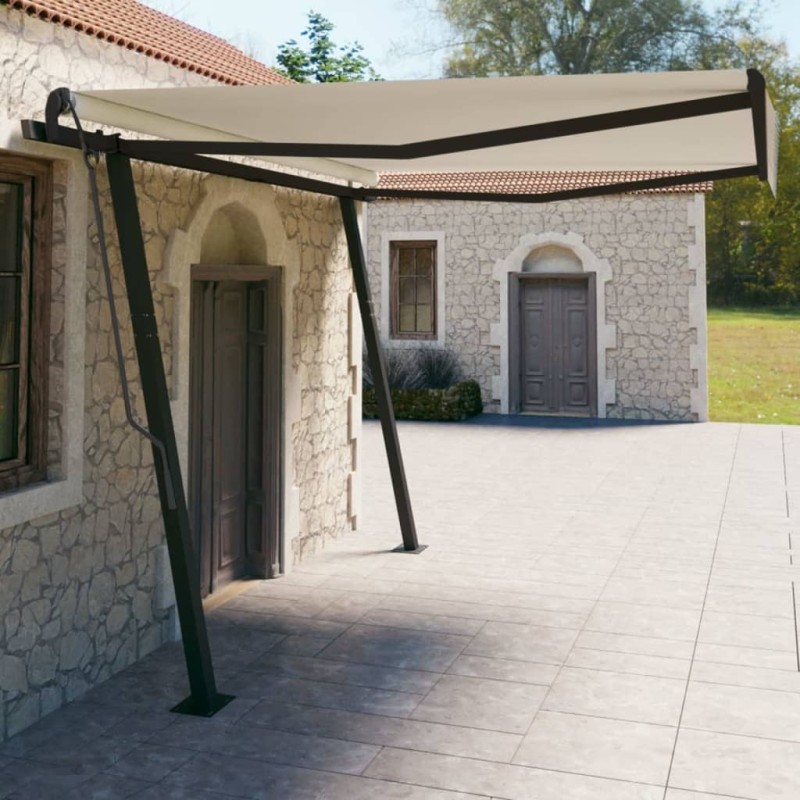 Tenda da Sole Retrattile Automatica con Pali 4x3 m Crema Tenda da Sole Retrattile Automatica con Pali 4x3 m Crema