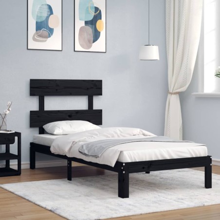 Giroletto con Testiera Nero 90x200 cm in Legno Massello