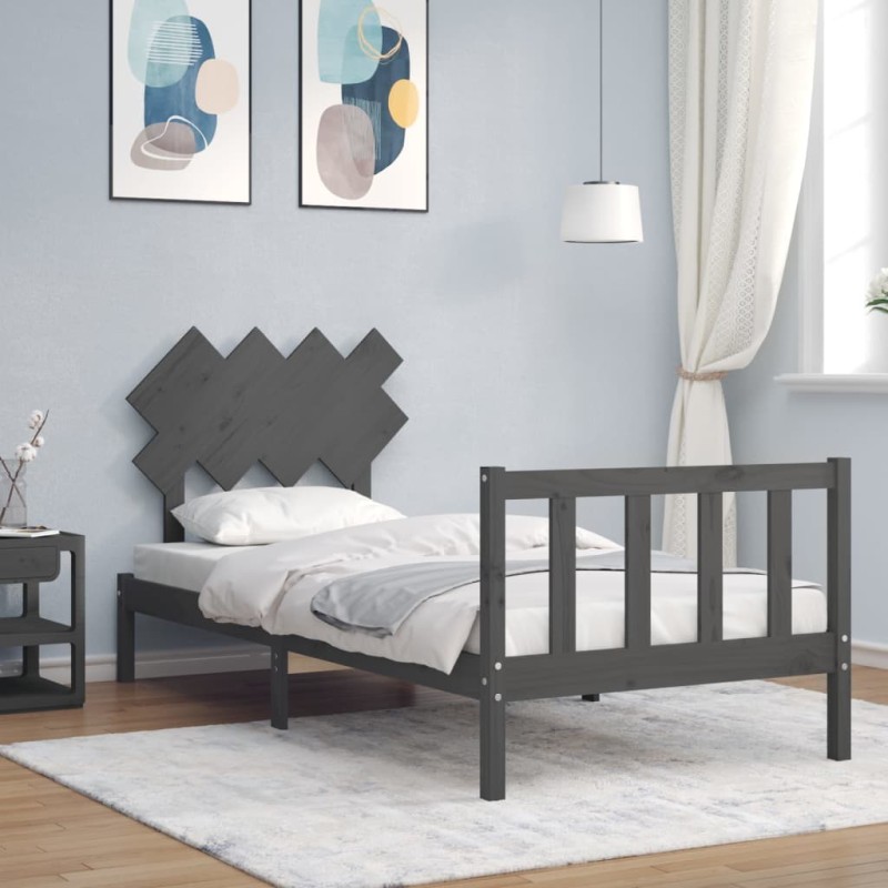 Giroletto con Testiera Grigio 90x200 cm in Legno Massello
