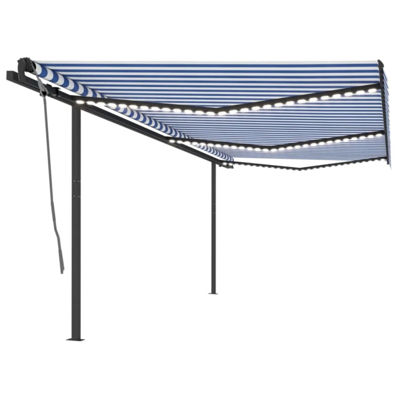 vidaXL Tenda Automatica con Sensore Vento e LED 6x3 m Blu Bianca vidaXL Tenda Automatica con Sensore Vento e LED 6x3 m Blu Bianca