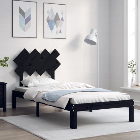Giroletto con Testiera Nero 90x200 cm in Legno Massello