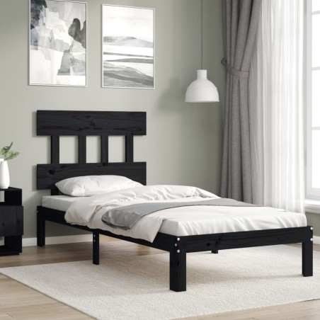 Giroletto con Testiera Nero 100x200 cm in Legno Massello