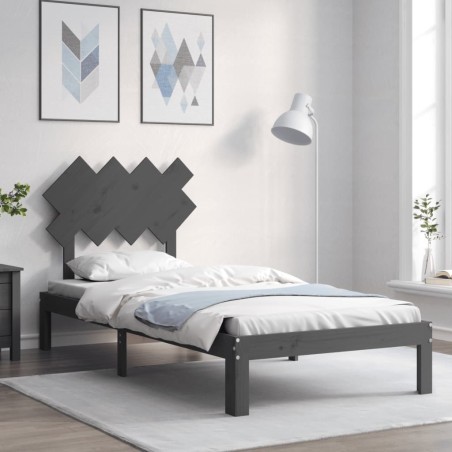 Giroletto con Testiera Grigio 90x200 cm in Legno Massello