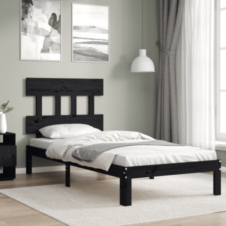 Giroletto con Testiera Nero 90x200 cm in Legno Massello