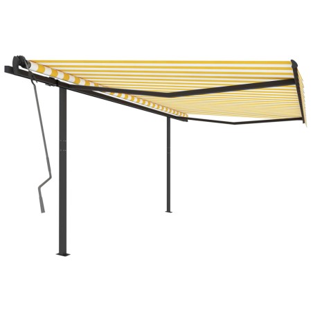 vidaXL Tenda da Sole Retrattile Automatica con Pali 4x3m Gialla Bianca