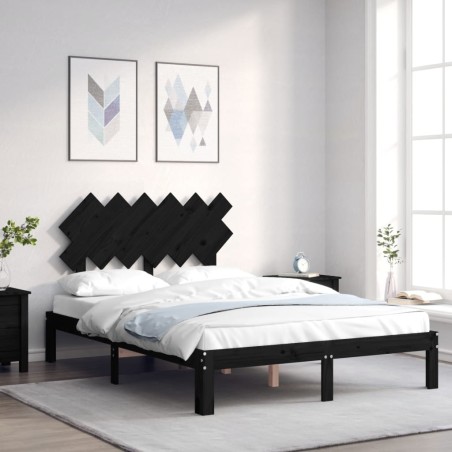 Giroletto con Testiera Nero 120x200 cm in Legno Massello